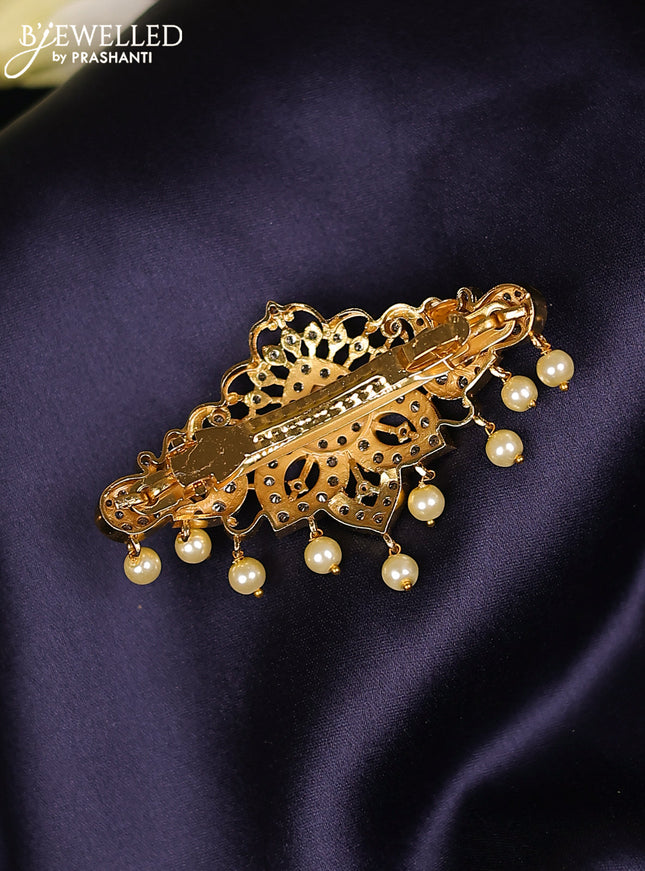 Antique hair clips medium size peacock design with cz stones and pearl hangings