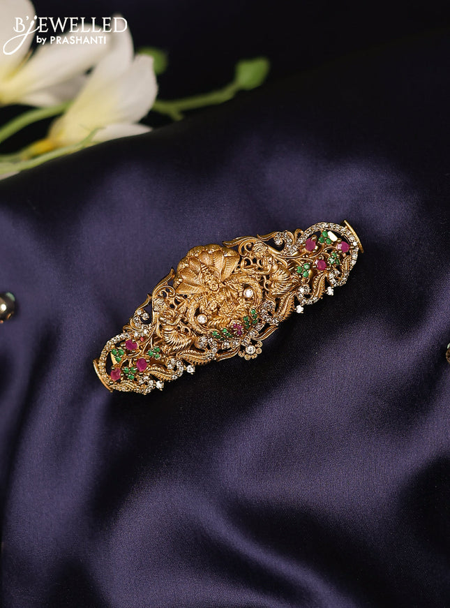 Antique hair clips medium size lakshmi design with kemp and cz stones