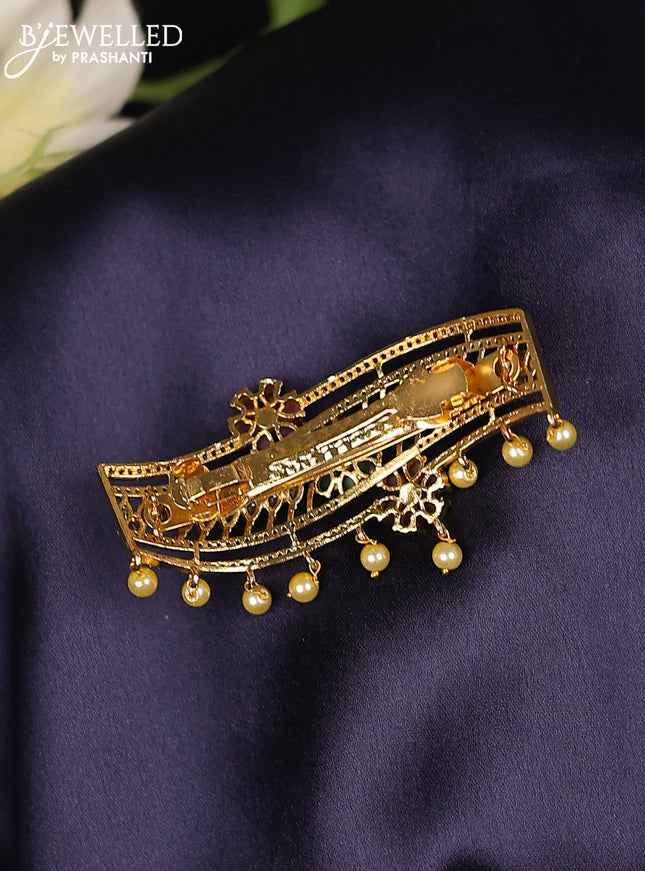 Antique hair clips medium size floral design with kemp & cz stones and pearl hangings