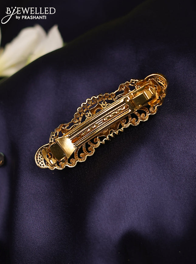 Antique hair clips medium size peacock design with kemp and cz stones