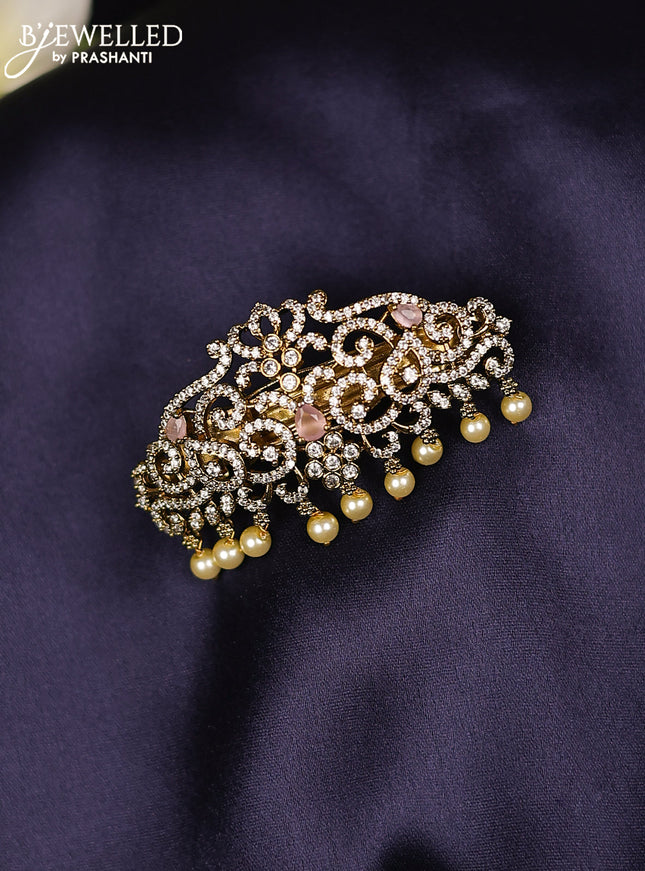Antique hair clips small size with baby pink & cz stones and pearl hangings