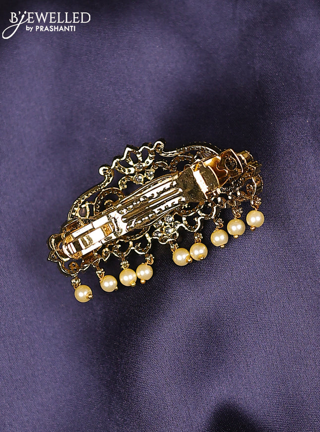Antique hair clips small size with baby pink & cz stones and pearl hangings