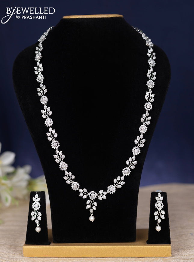 Zircon haram leaf design with cz stones and pearl hanging