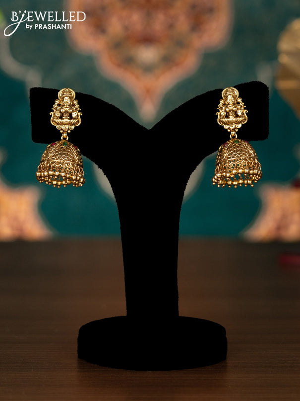 Pearl haram lakshmi pendant with kemp stones and golden beads hanging