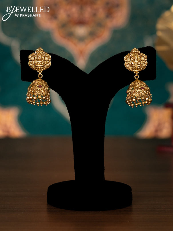 Pearl haram lakshmi pendant with kemp stones and golden beads hanging