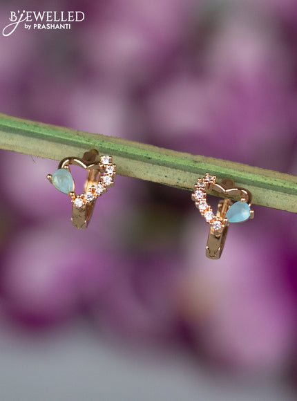 Rose gold hanging type earrings with mint green and cz stones