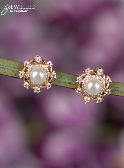 Rose gold earrings with cz stones and pearl