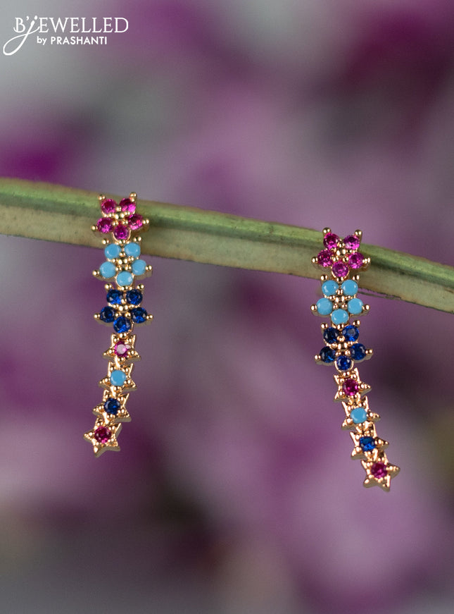 Rose gold earrings with multicolour stones