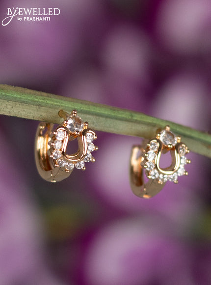 Rose gold hanging type earrings with cz stones