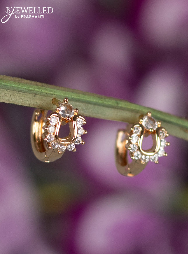 Rose gold hanging type earrings with cz stones
