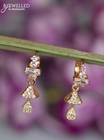 Rose gold hanging type earrings with cz stones