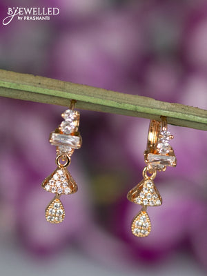 Rose gold hanging type earrings with cz stones