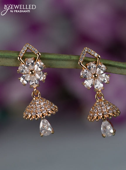 Rose gold earrings floral design with cz stones