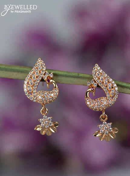 Rose gold earrings peacock design with cz stones
