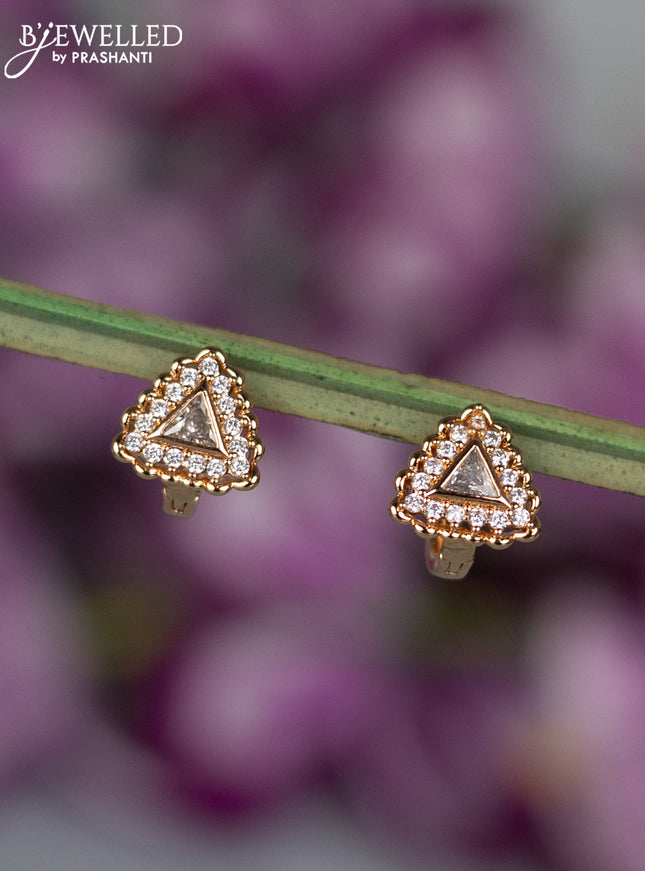 Rose gold hanging type earrings with cz stones