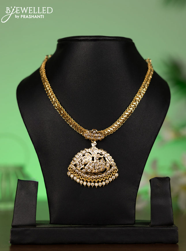 Attigai necklace with cz stones and hangings without earrings in gold finish