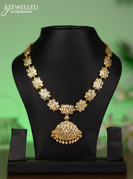 Attigai necklace with cz stones and hangings without earrings in gold finish