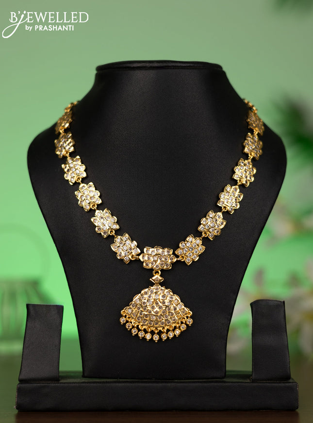 Attigai necklace with cz stones and hangings without earrings in gold finish