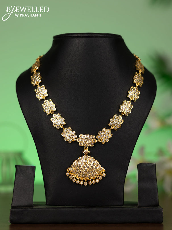 Attigai necklace with cz stones and hangings without earrings in gold finish