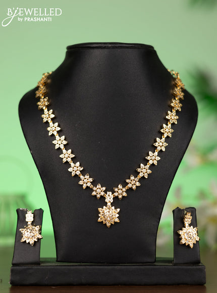 Attigai necklace floral design with cz stones in gold finish