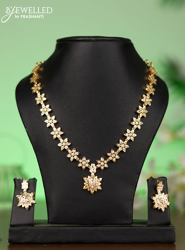 Attigai necklace floral design with cz stones in gold finish