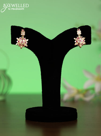 Attigai necklace floral design with ruby and cz stones in gold finish