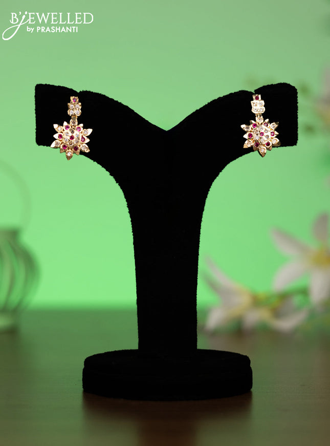 Attigai necklace floral design with ruby and cz stones in gold finish