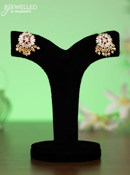 Attigai necklace with ruby & cz stones and hangings in gold finish