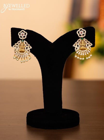 Pearl necklace lakshmi pendant with kemp & cz stones and pearl hangings