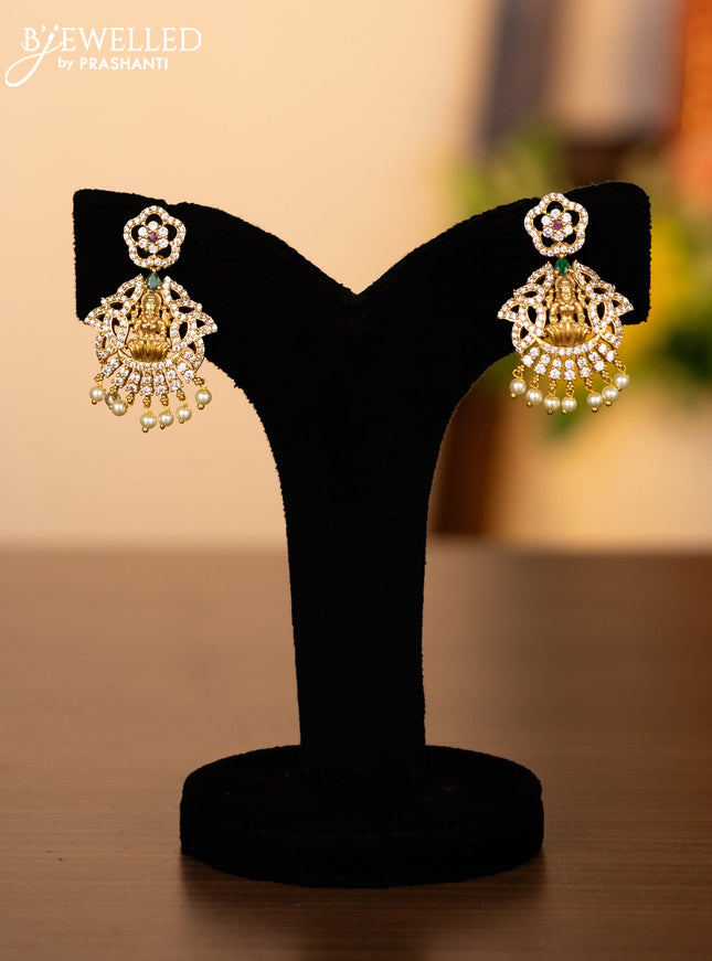 Pearl necklace lakshmi pendant with kemp & cz stones and pearl hangings