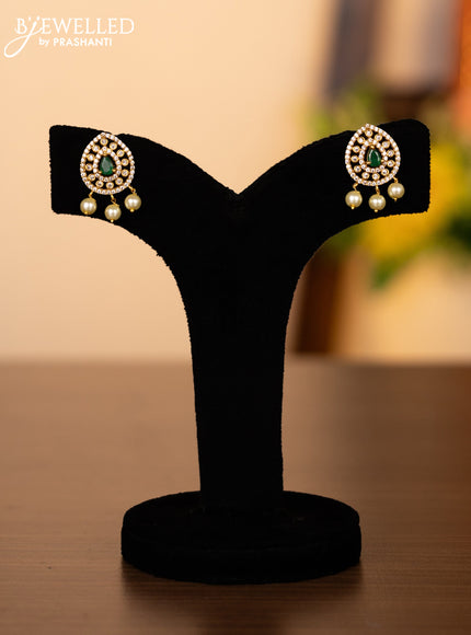 Pearl necklace with emerald & cz stones and pearl hangings