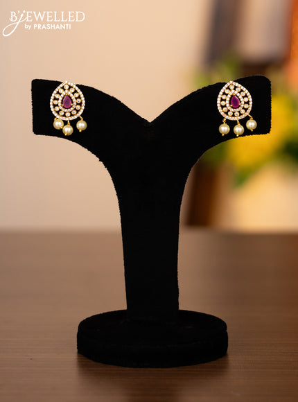 Pearl necklace with ruby & cz stones and pearl hangings