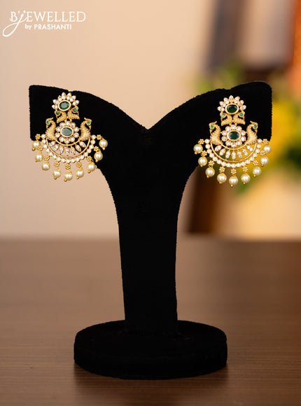 Pearl necklace peacock design with emerald & cz stones and pearl hangings