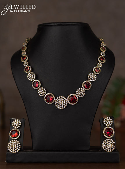 Necklace with ruby and cz stones in victorian finish