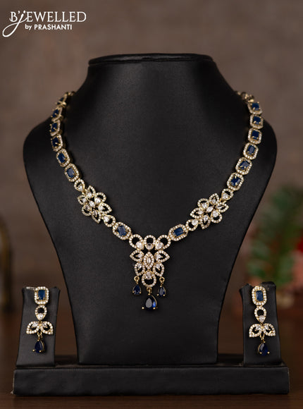 Necklace with sapphire & cz stones and hangings in victorian finish