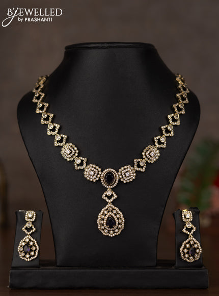 Necklace with violet and cz stones in victorian finish