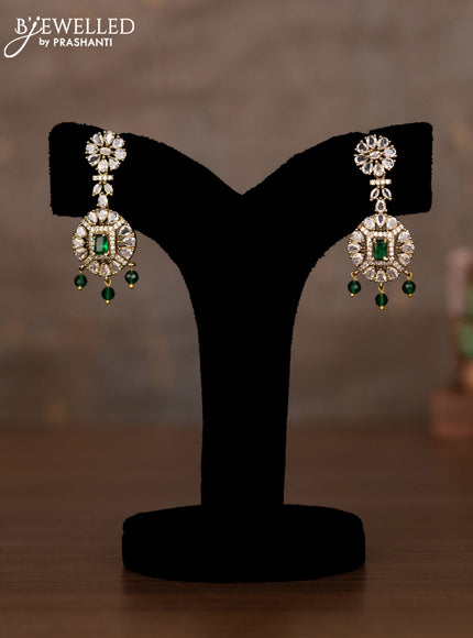 Necklace with emerald & cz stones and green beads hangings in victorian finish