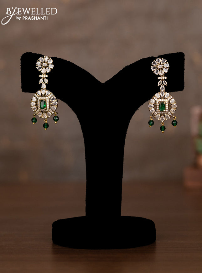 Necklace with emerald & cz stones and green beads hangings in victorian finish