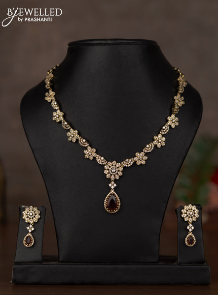 Necklace floral design with ruby and cz stones in victorian finish