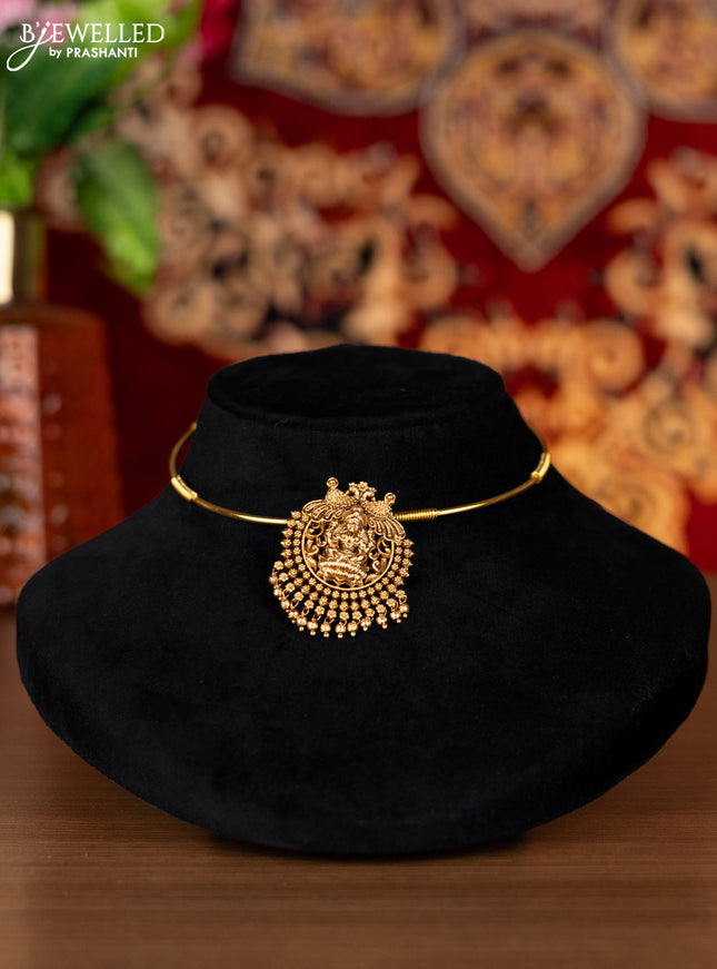 Antique ring type choker with lakshmi pendant and golden beads hangings