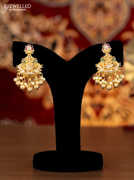 Antique ring type choker lakshmi pendant with kemp & cz stones and pearl & golden beads hangings