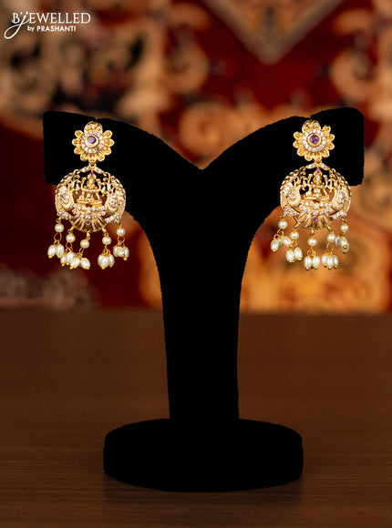 Antique ring type choker lakshmi pendant with ruby & cz stones and pearl hangings