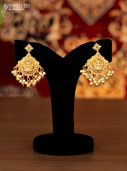 Antique ring type choker lakshmi pendant with kemp stones and pearl & golden beads hangings