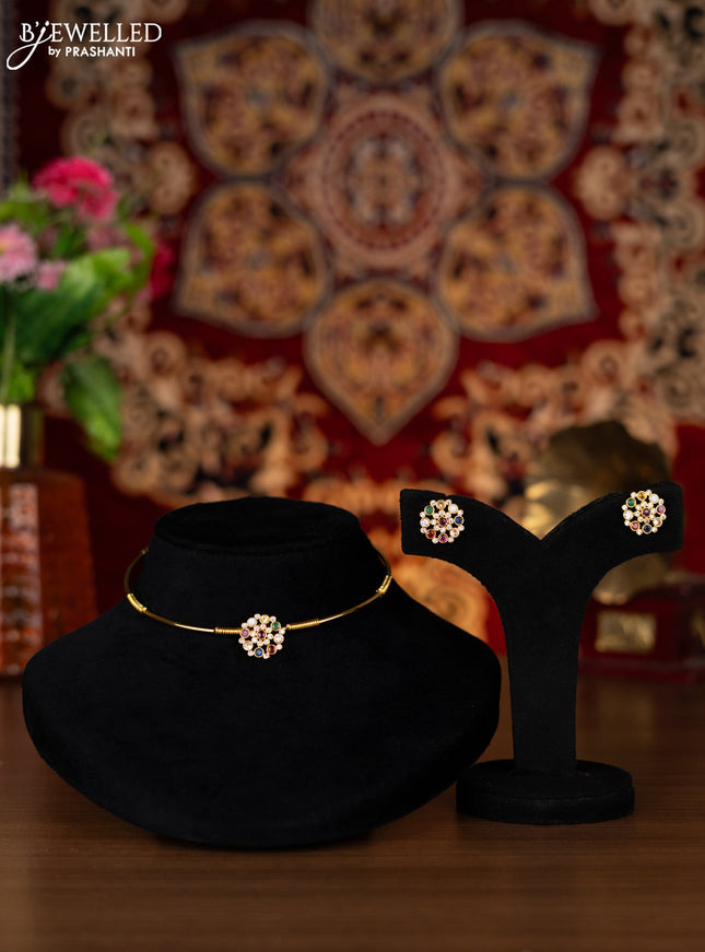 Antique ring type choker with multicolour and cz stones pendant