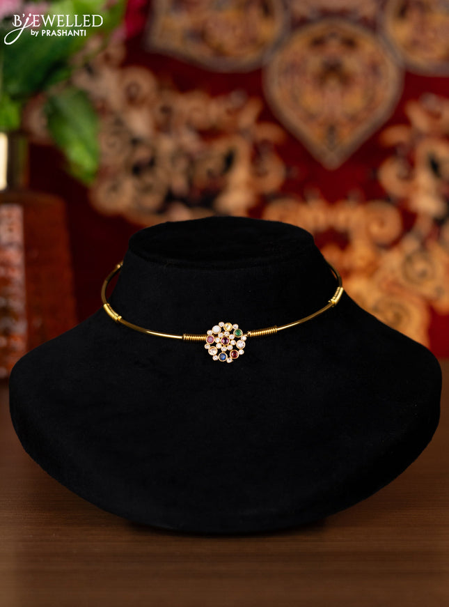 Antique ring type choker with multicolour and cz stones pendant