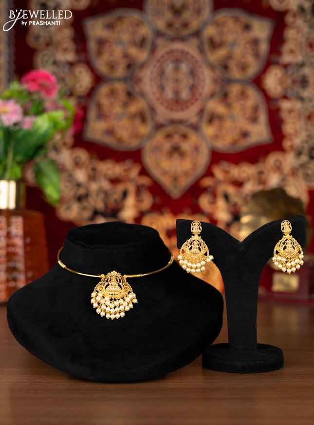 Antique ring type choker with lakhmi pendant and pearl hangings