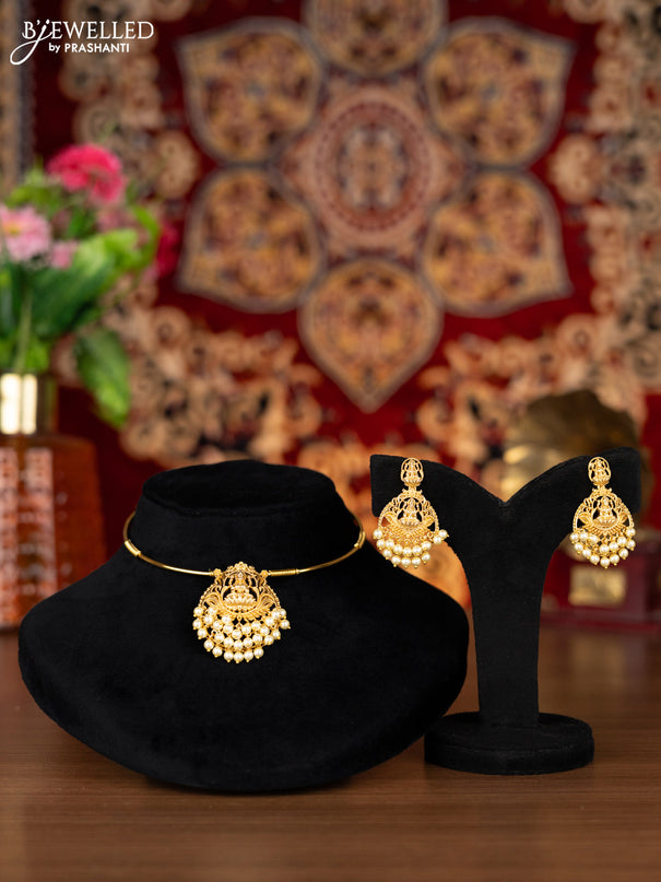 Antique ring type choker with lakhmi pendant and pearl hangings