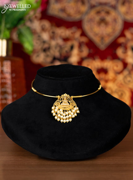Antique ring type choker with lakhmi pendant and pearl hangings