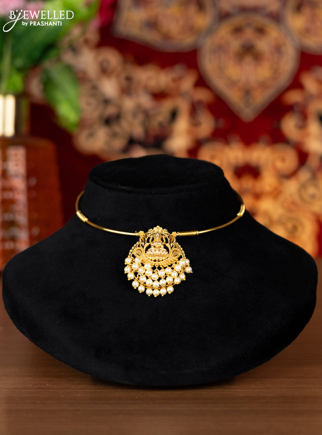 Antique ring type choker with lakhmi pendant and pearl hangings