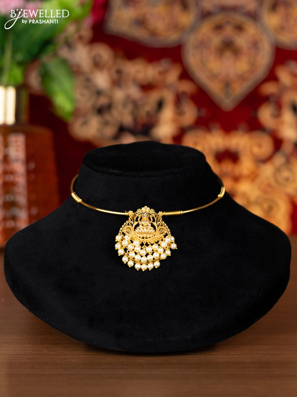 Antique ring type choker with lakhmi pendant and pearl hangings